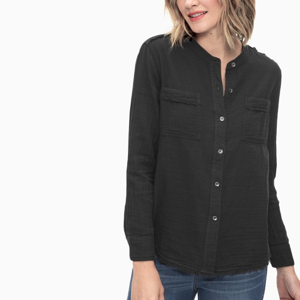 NWT New $118 Splendid Double Cloth Button Up Cotton Shirt Black Size XS